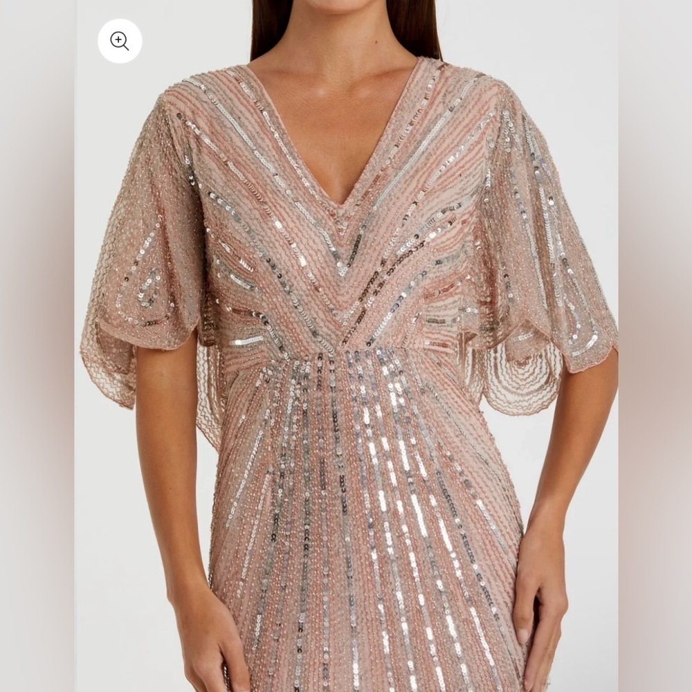 NWT |Mac Duggal 93583 Pink Vintage Rose Sequined V Neck Cape Sleeve Gown Size 8 - Picture 3 of 17